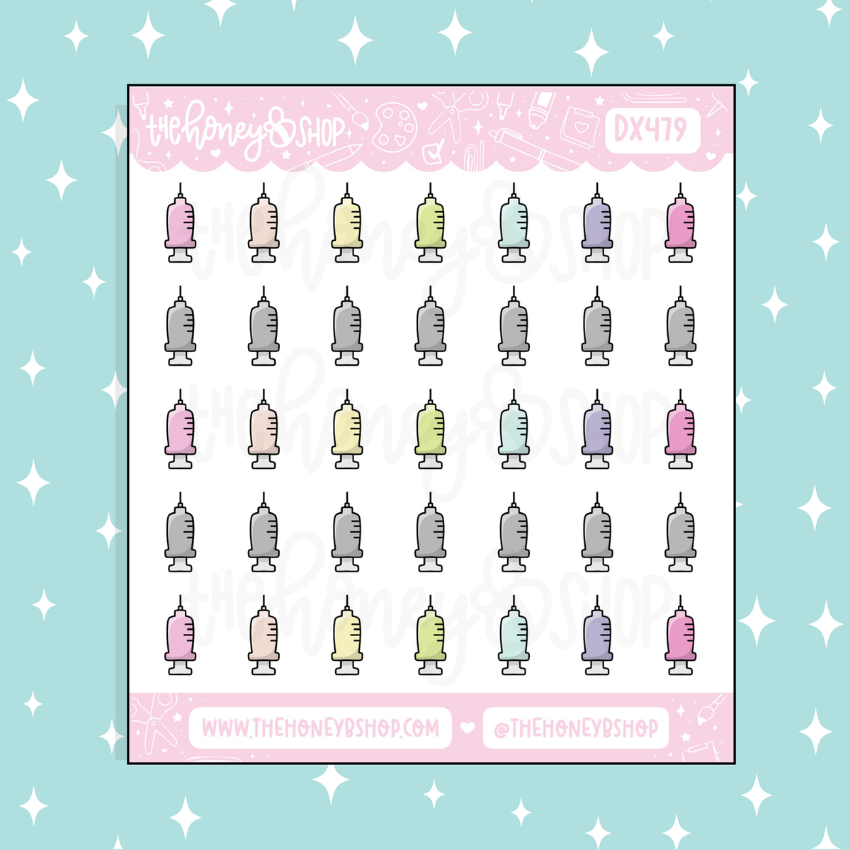Injection Needle / Syringe Icons Doodle Sticker