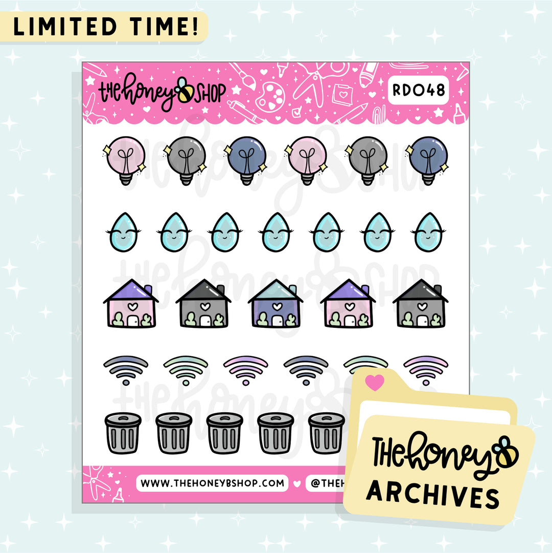 Utility Icons Doodle Sticker Sheet | TheHoneyB Archive