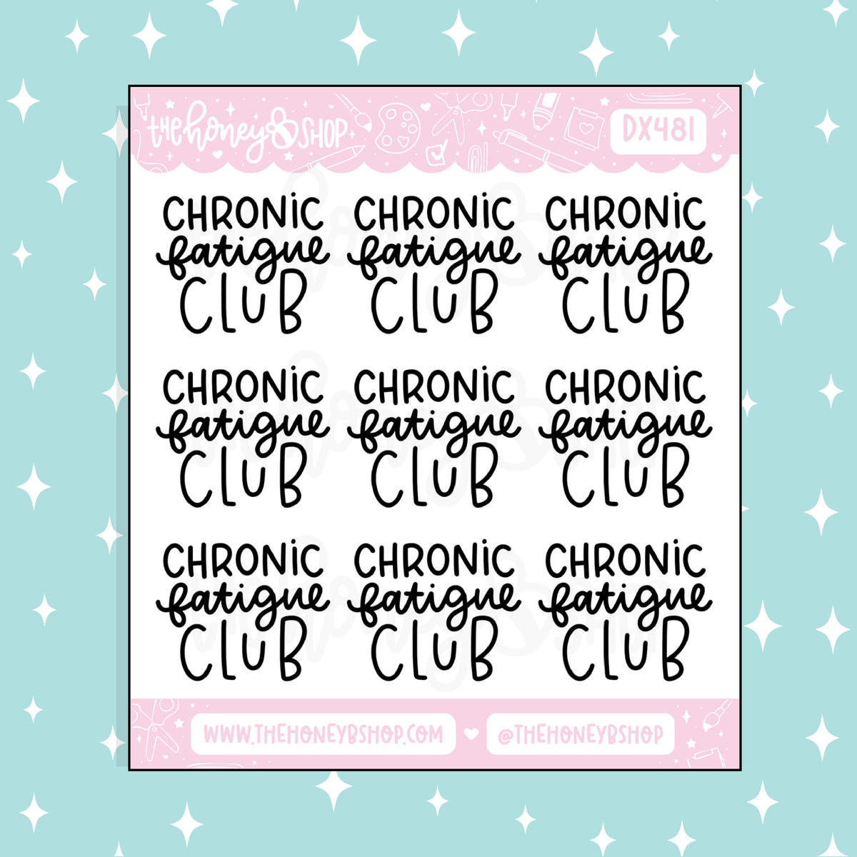 Chronic Fatigue Club Lettering Doodle Sticker
