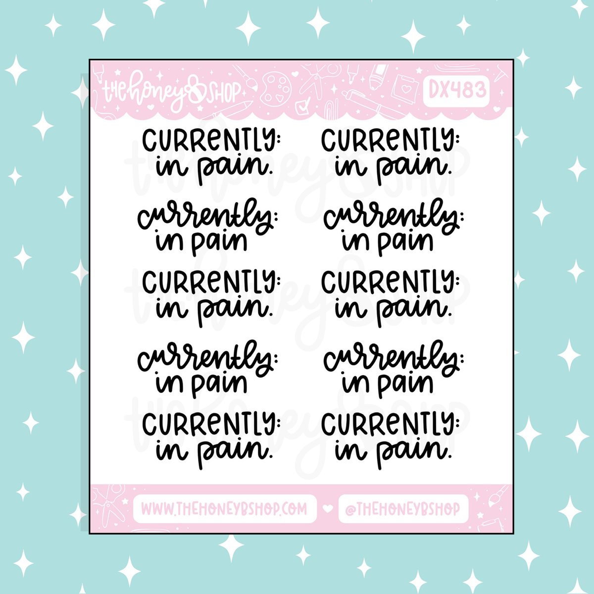 Currently: In Pain Lettering Doodle Sticker