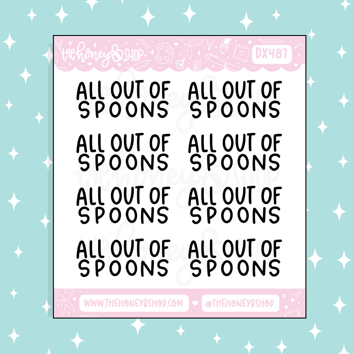 All Out of Spoons Lettering Doodle Sticker