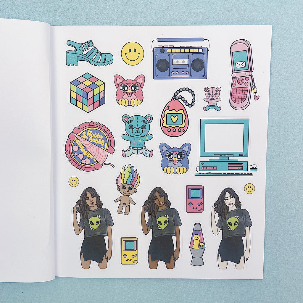 Libro de pegatinas de nostalgia | Papel adhesivo mate | 10 páginas | Holográfico frustrado
