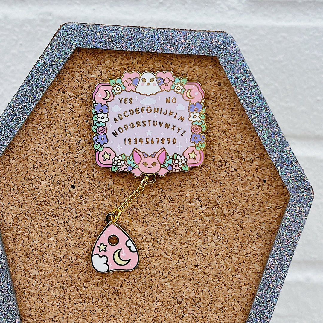 Kawaii Spirit Board + Planchette Charm Enamel Pin | Gold Plated