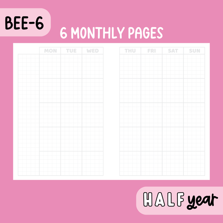 Half Year BEE-6 THBS Planner | Undated Monthly, Weekly, + Daily Planner | 100GSM Paper