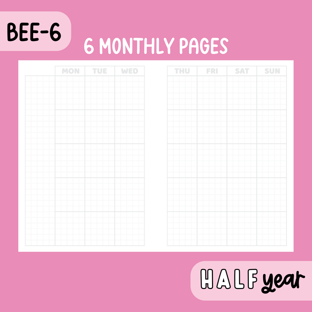 Half Year BEE-6 THBS Planner | Tomoe River Paper | Undated Monthly, Weekly, + Daily Planner