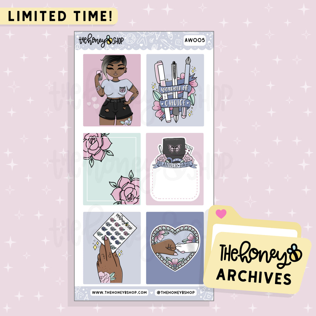 Cutie Tattoo Full Boxes Doodle Sticker Sheet | TheHoneyB Archive | Choose your Skin Tone!