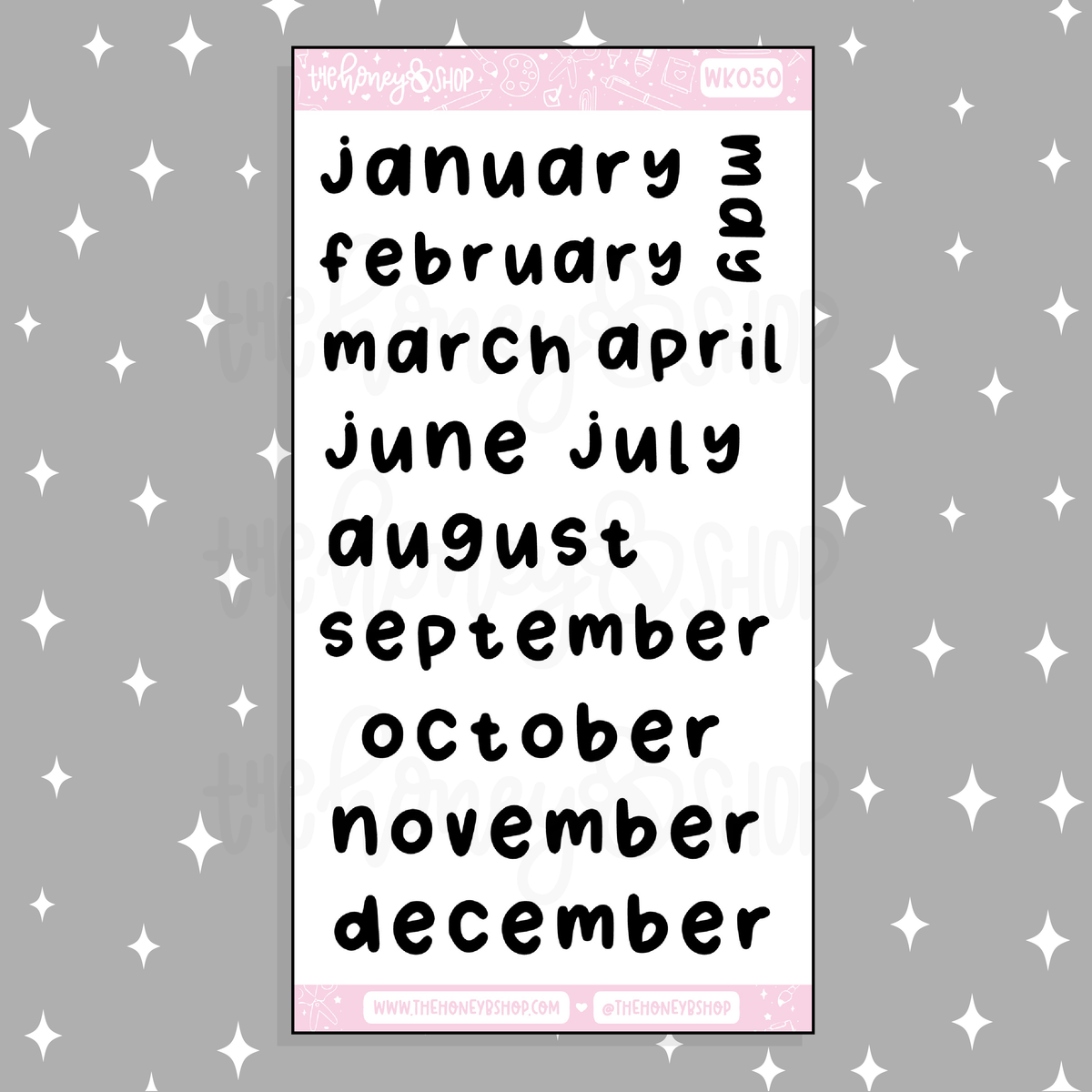 Shan's Lettering Months of the Year Large Doodle Sticker