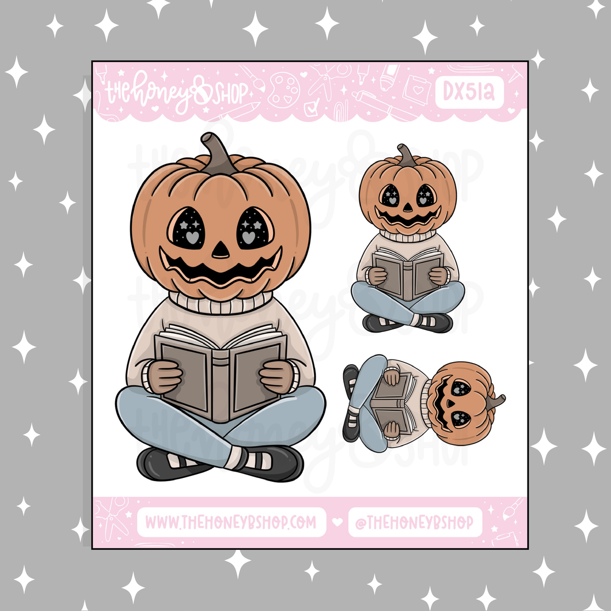 Pumpkin Reading Babe Doodle Sticker