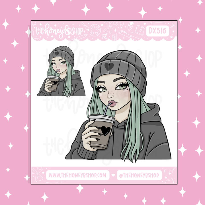 Etiqueta engomada del Doodle del bebé aguamarina | Patreón de marzo | ¡Elige tu tono de piel!