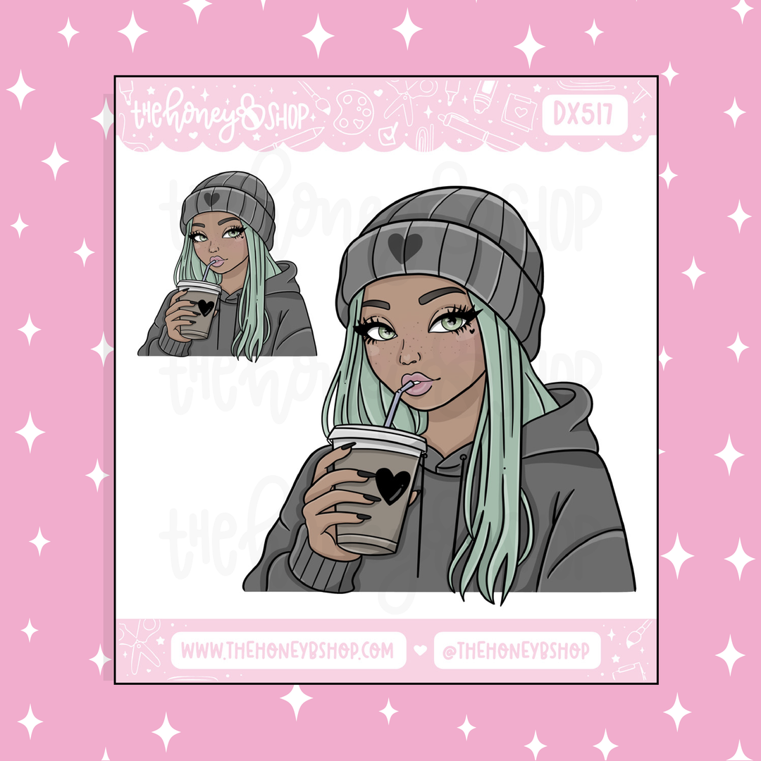 Etiqueta engomada del Doodle del bebé aguamarina | Patreón de marzo | ¡Elige tu tono de piel!