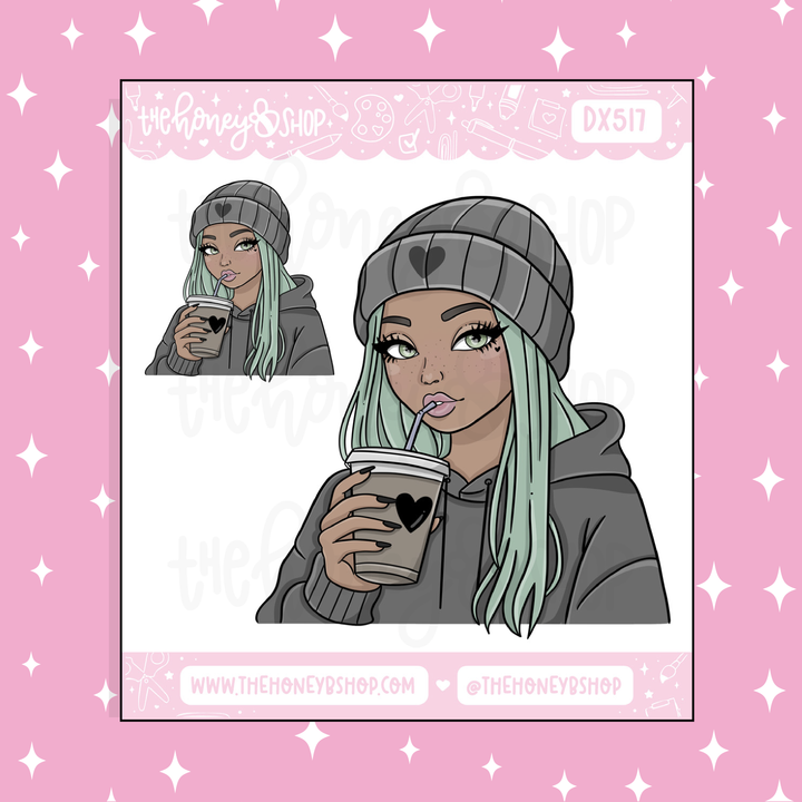 Etiqueta engomada del Doodle del bebé aguamarina | Patreón de marzo | ¡Elige tu tono de piel!