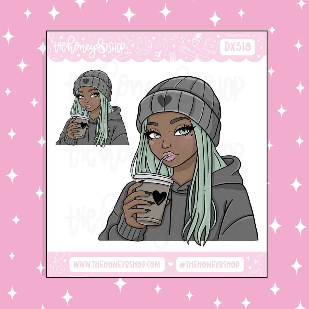 Etiqueta engomada del Doodle del bebé aguamarina | Patreón de marzo | ¡Elige tu tono de piel!