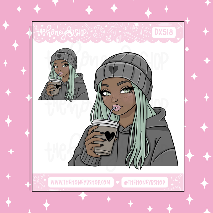 Etiqueta engomada del Doodle del bebé aguamarina | Patreón de marzo | ¡Elige tu tono de piel!