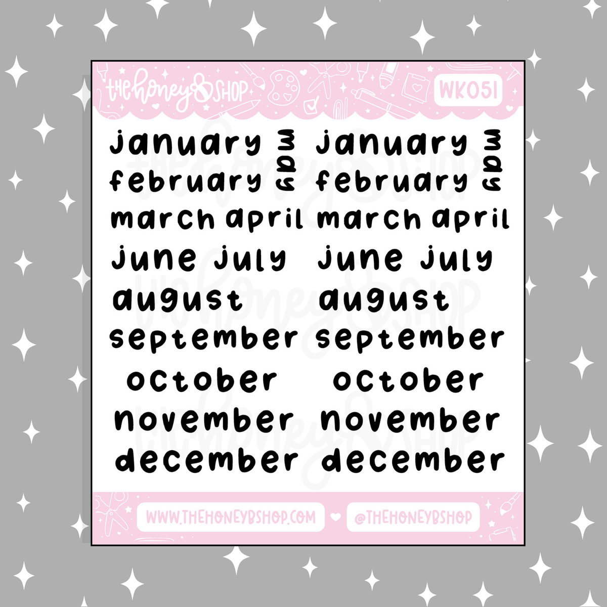 Shan's Lettering Months of the Year Small Doodle Sticker