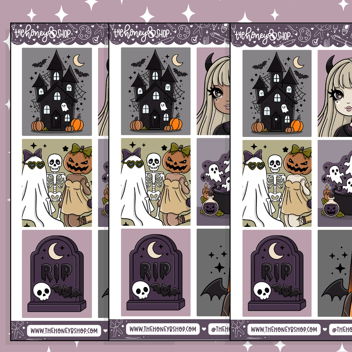 Traditional Spooky Stationery Full Boxes Doodle Sticker | October Patreon | Choose your Skin Tone!