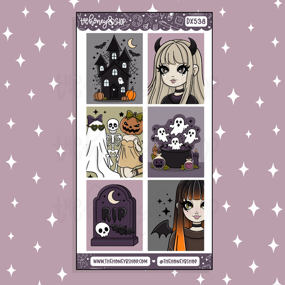 Traditional Spooky Stationery Full Boxes Doodle Sticker | October Patreon | Choose your Skin Tone!
