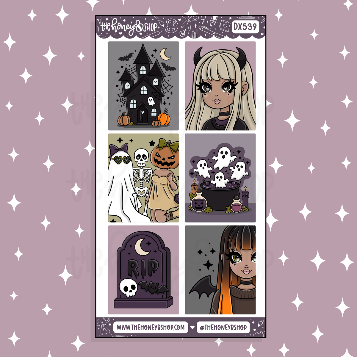 Traditional Spooky Stationery Full Boxes Doodle Sticker | October Patreon | Choose your Skin Tone!