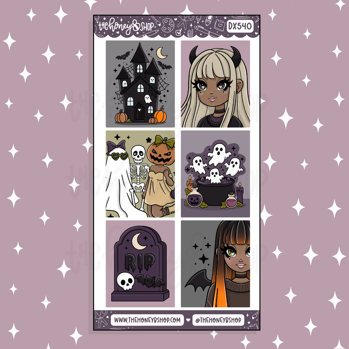 Traditional Spooky Stationery Full Boxes Doodle Sticker | October Patreon | Choose your Skin Tone!