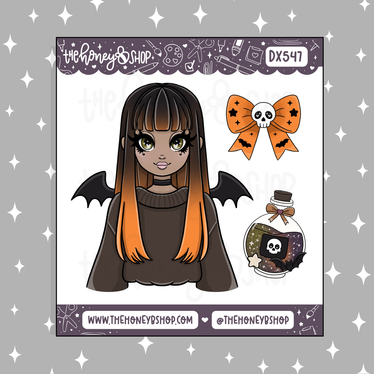 Batty Babe with Deco Doodle Sticker | October Patreon | Choose your Skin Tone!
