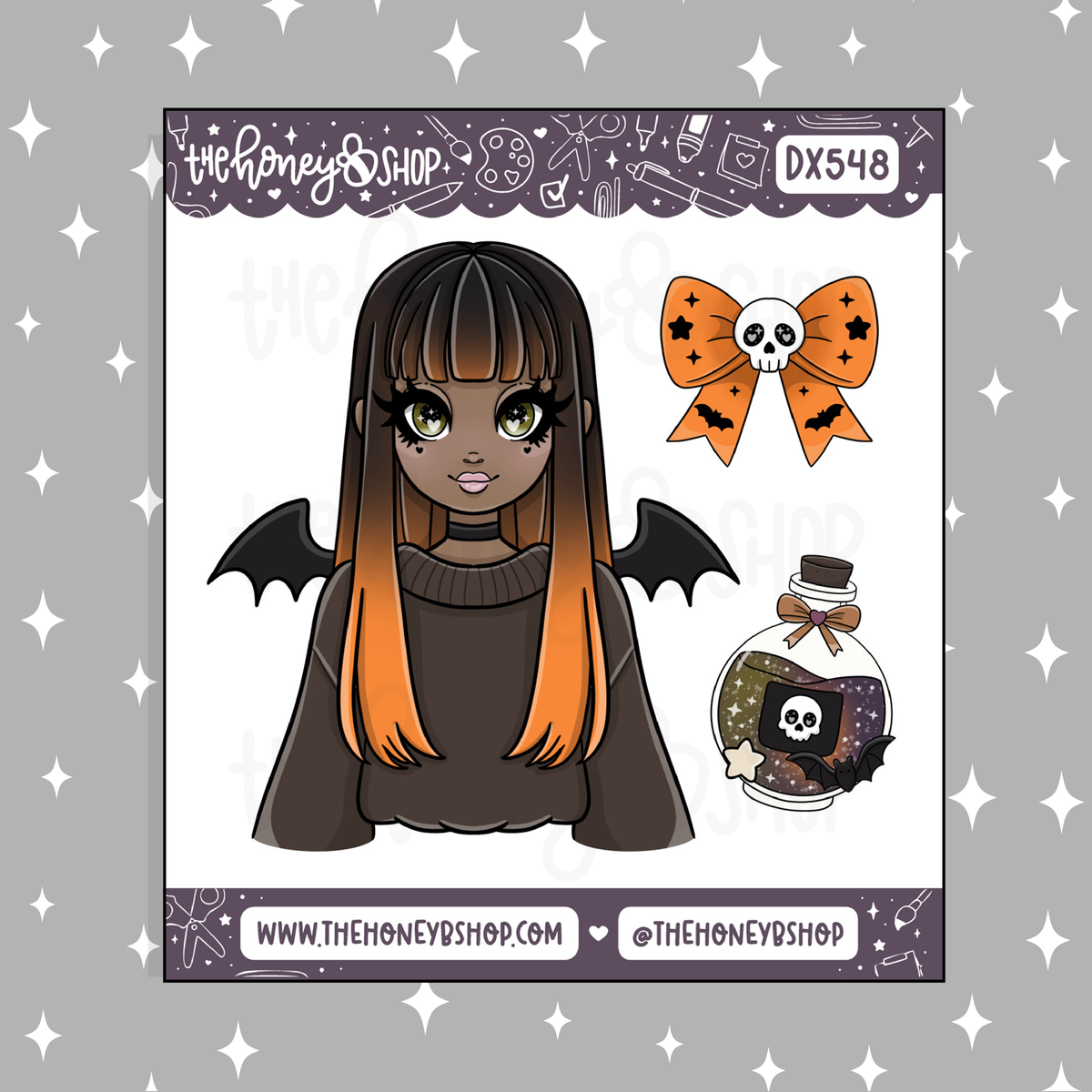 Batty Babe with Deco Doodle Sticker | October Patreon | Choose your Skin Tone!