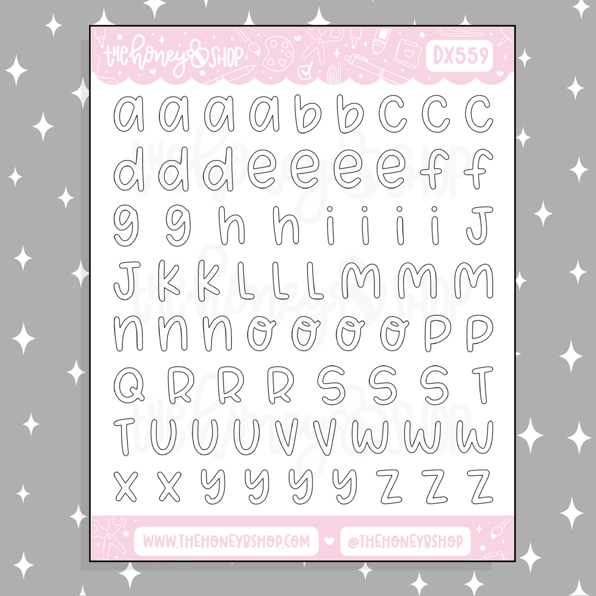Shan's Lettering Alphabet Doodle Sticker | Solid Outline
