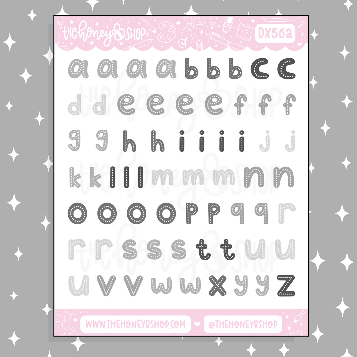Stitched Letters Alphabet Doodle Sticker | Greyscale