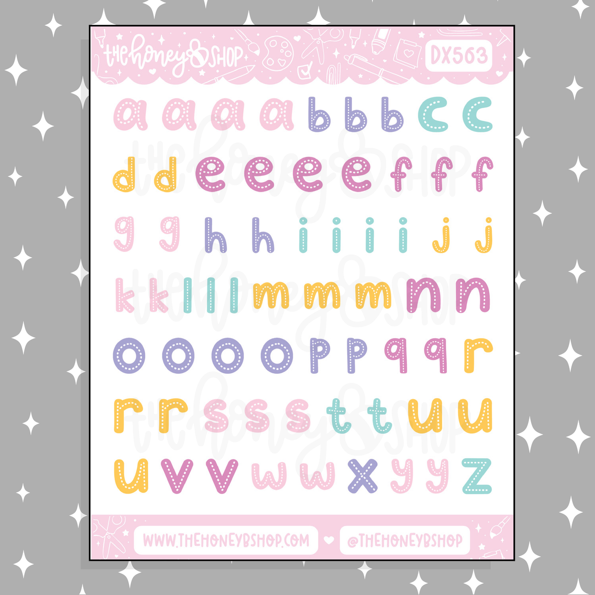 Stitched Letters Alphabet Doodle Sticker | Rainbow