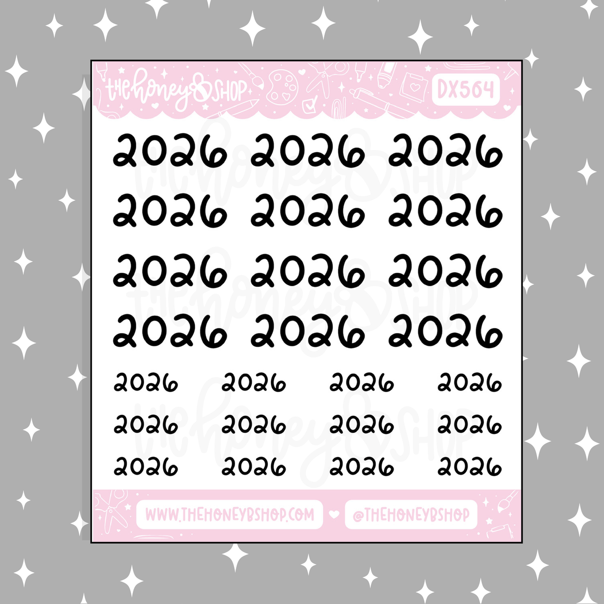 2026 Lettering Doodle Sticker