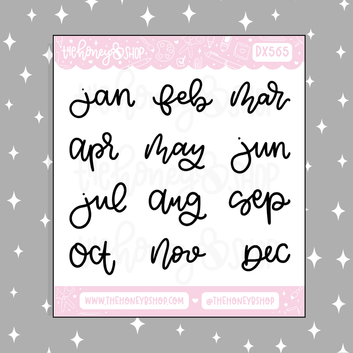 Abbreviated Months of the Year Lettering Doodle Sticker