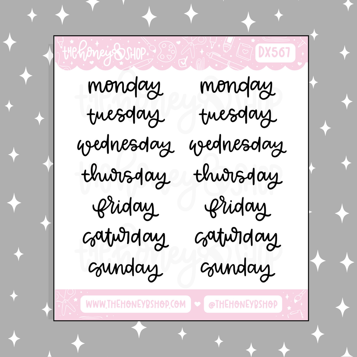 Shan's Lettering Days of the Week Cursive Doodle Sticker