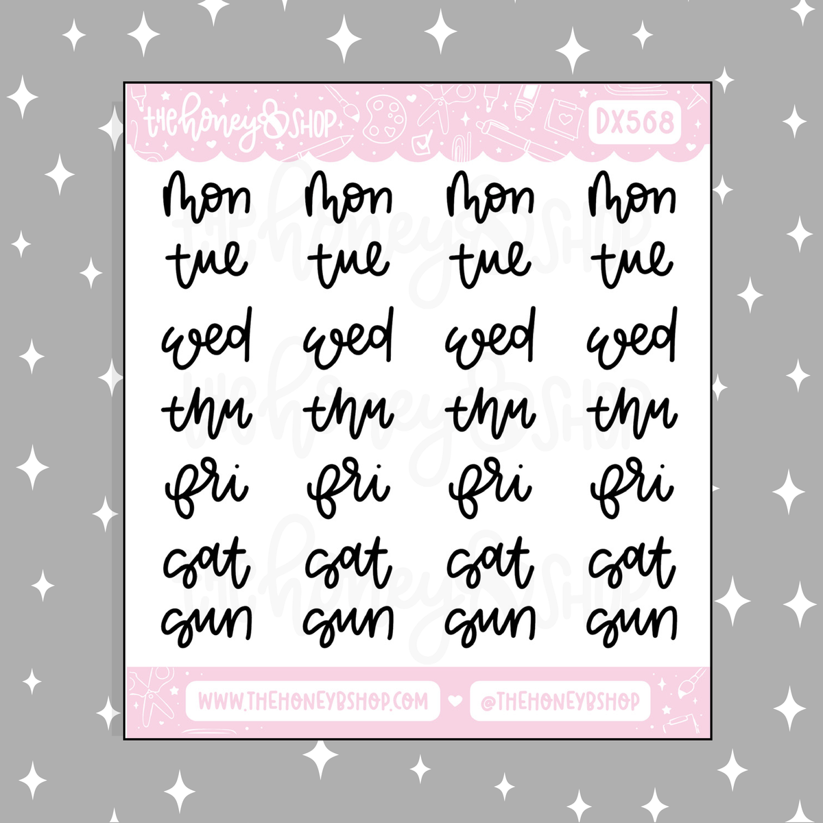 Abbreviated Days of the Week Cursive Doodle Sticker