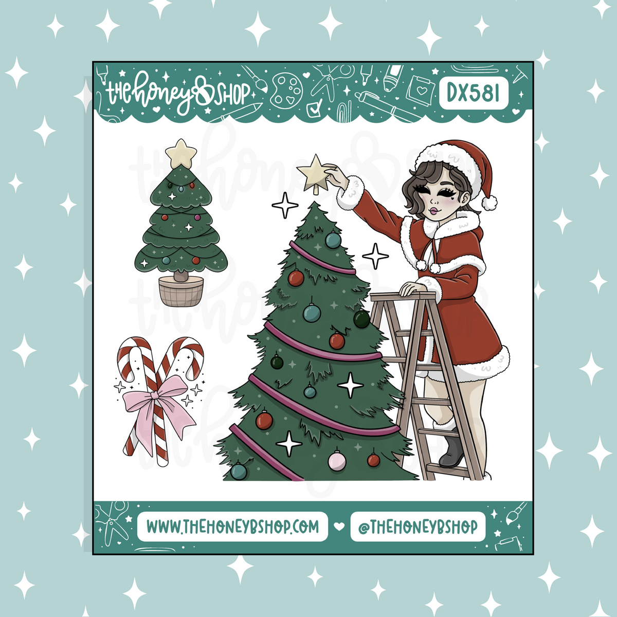 Christmas Tree Babe Deco Doodle Sticker | November Patreon | Choose your Skin Tone!