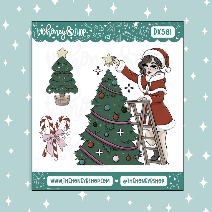 Christmas Tree Babe Deco Doodle Sticker | November Patreon | Choose your Skin Tone!