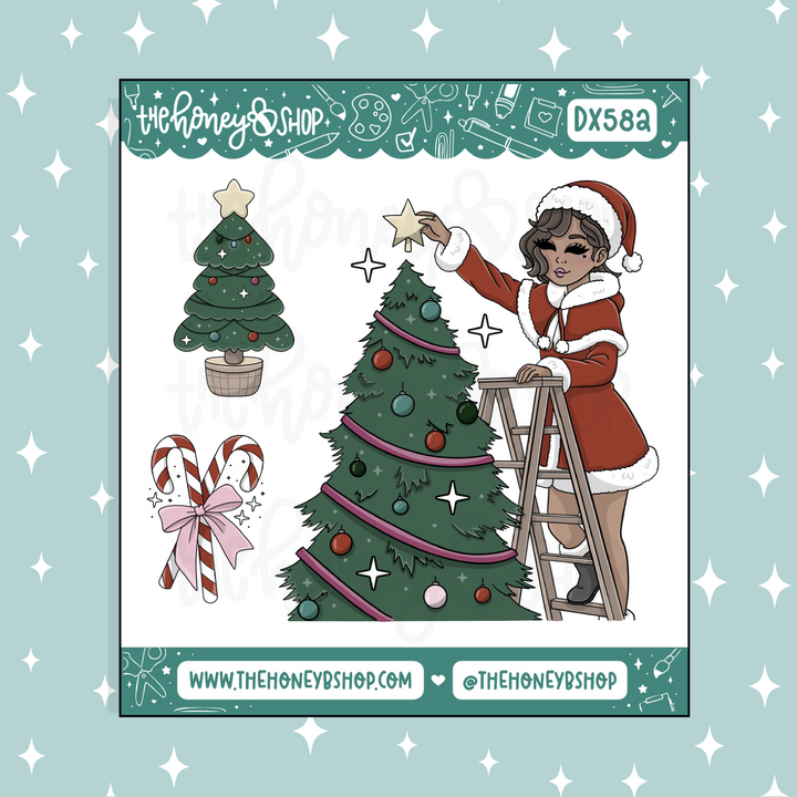 Christmas Tree Babe Deco Doodle Sticker | November Patreon | Choose your Skin Tone!