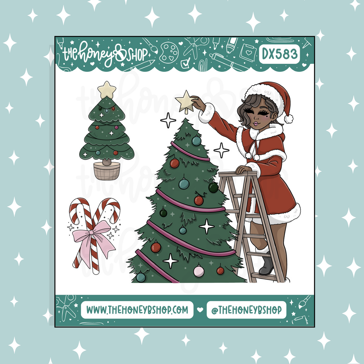 Christmas Tree Babe Deco Doodle Sticker | November Patreon | Choose your Skin Tone!