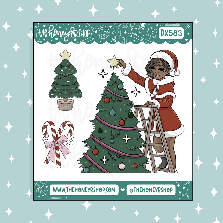 Christmas Tree Babe Deco Doodle Sticker | November Patreon | Choose your Skin Tone!