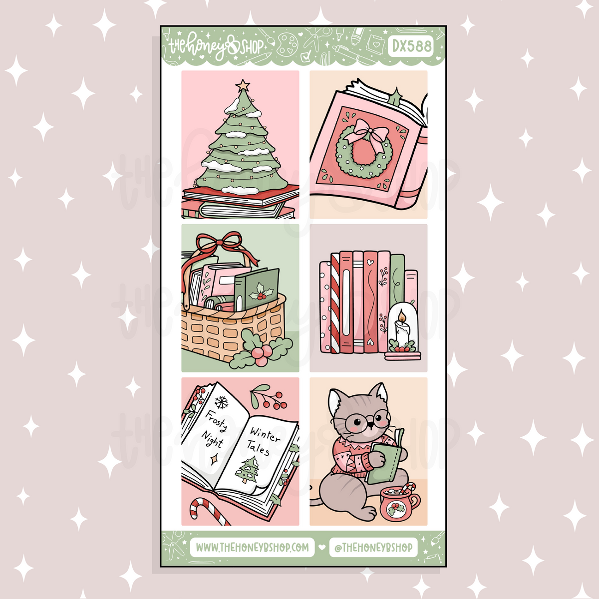 Bookish Christmas Full Boxes Doodle Sticker