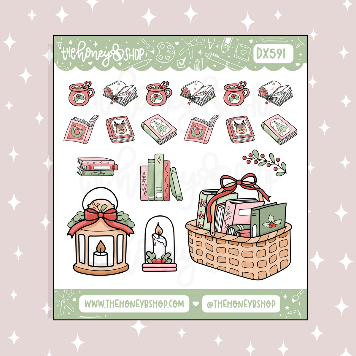 Bookish Christmas Deco Doodle Sticker