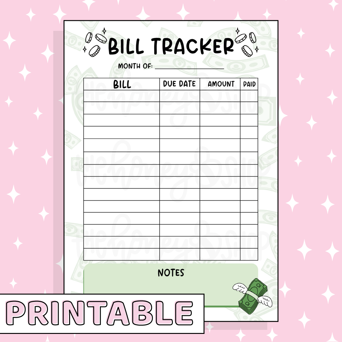 Bill Tracker Printable Bee-6 Full Page Sticker | B6 Planner | Printable Planner Stickers