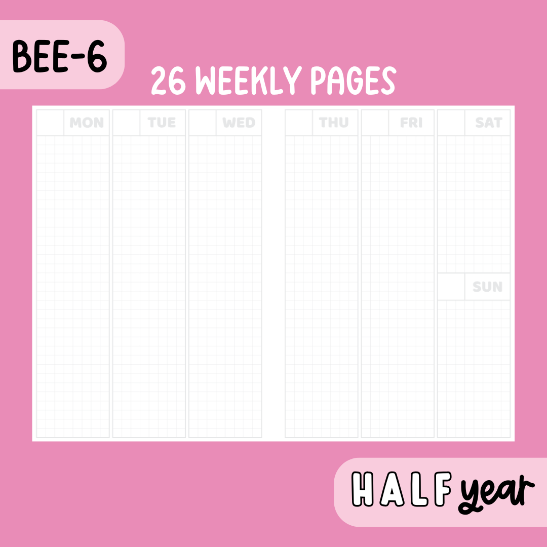 Half Year BEE-6 THBS Planner | Undated Monthly, Weekly, + Daily Planner | 100GSM Paper