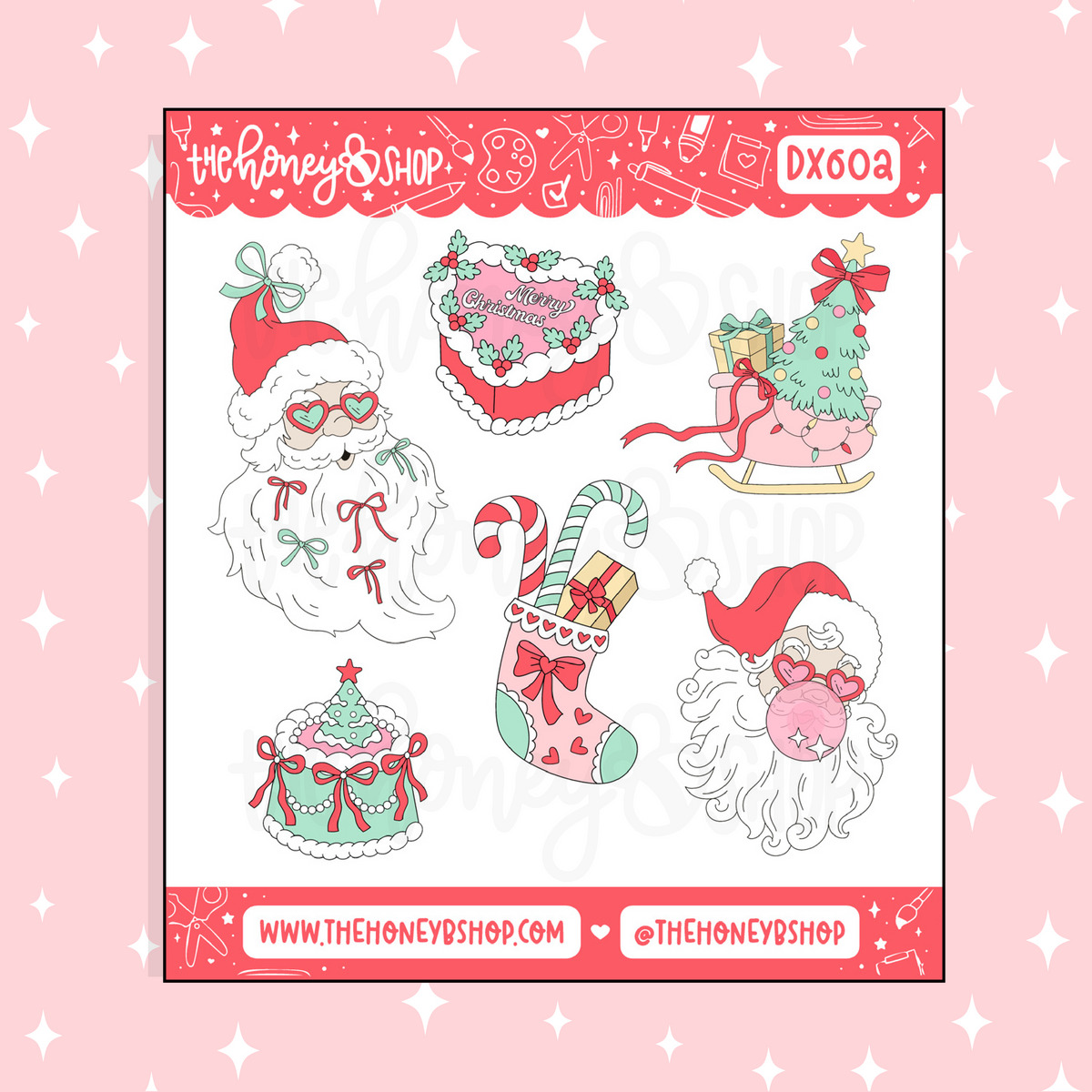 Preppy Christmas Santa Deco Doodle Sticker | Choose Your Skin Tone!