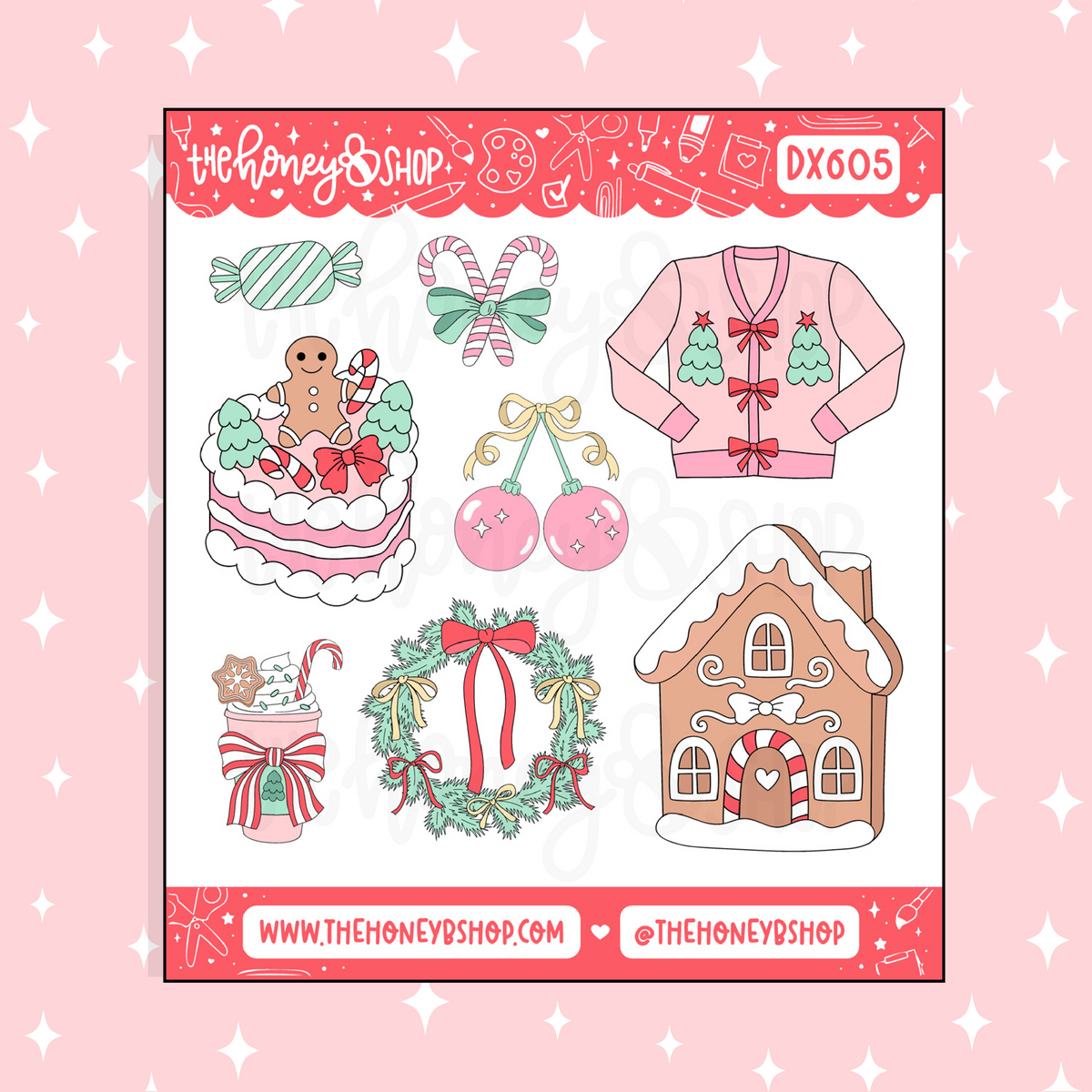 Preppy Christmas Gingerbread Deco Doodle Sticker