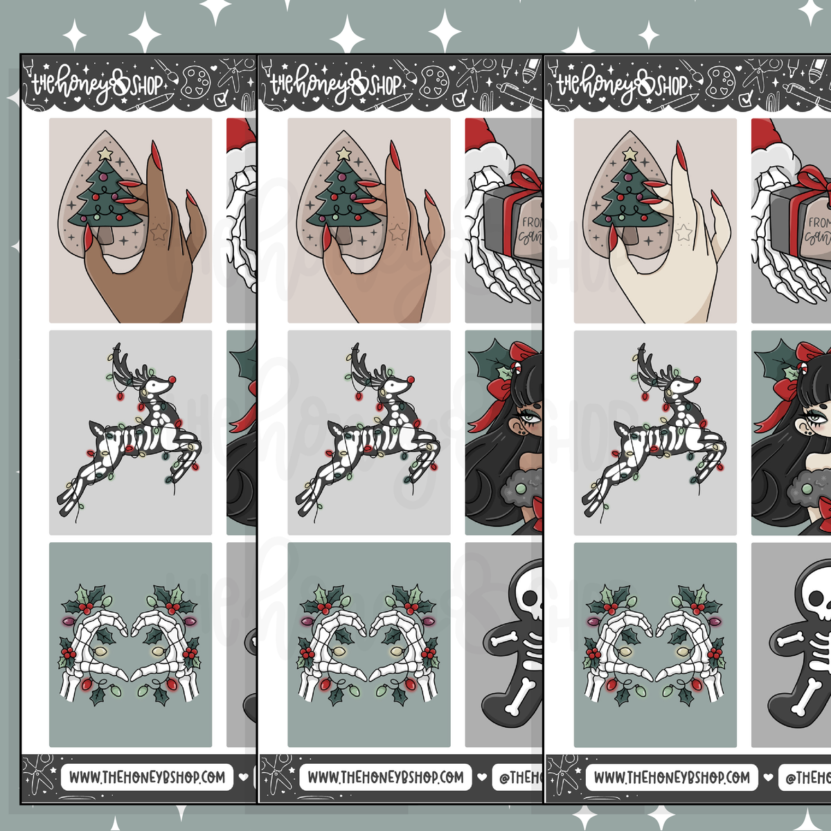 Spooky Christmas Full Boxes Doodle Sticker | Choose your Skin Tone!