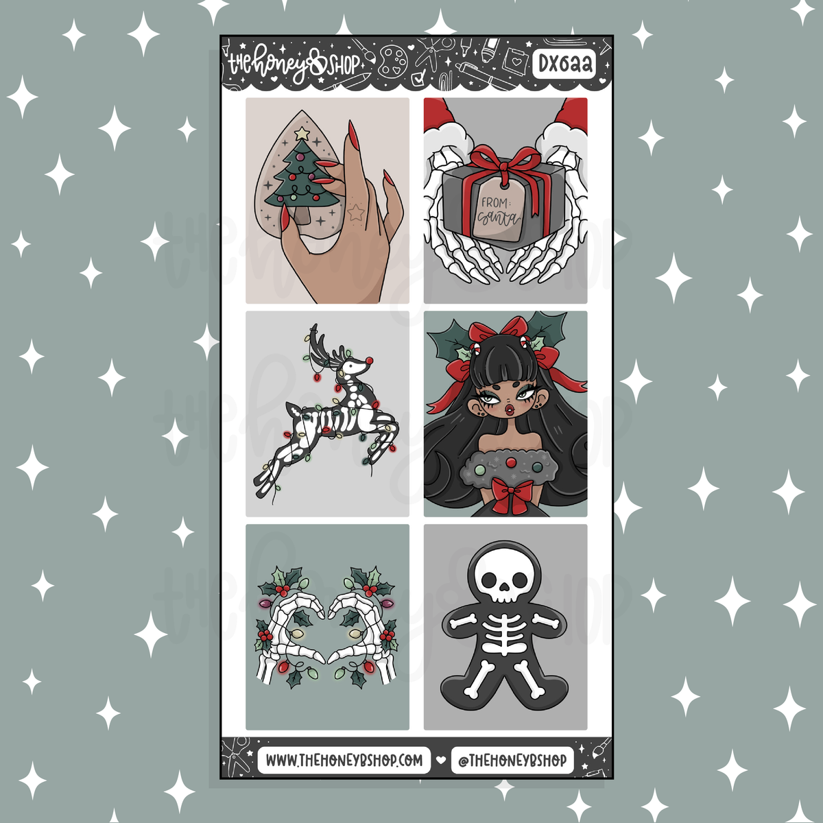 Spooky Christmas Full Boxes Doodle Sticker | Choose your Skin Tone!