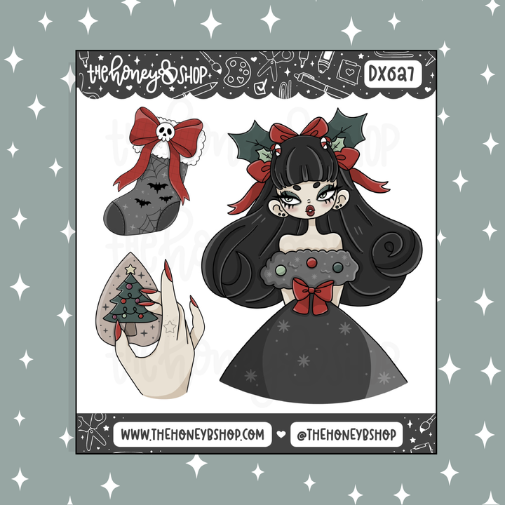 Spooky Christmas Babe Deco Doodle Sticker | Choose your Skin Tone!