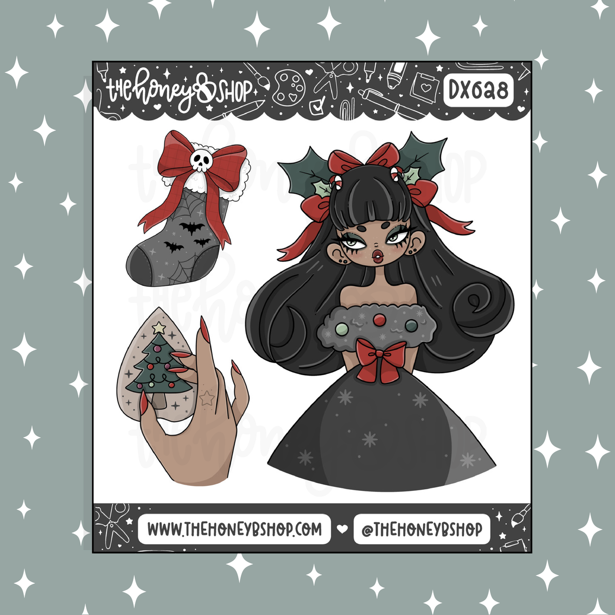 Spooky Christmas Babe Deco Doodle Sticker | Choose your Skin Tone!