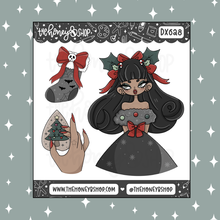Spooky Christmas Babe Deco Doodle Sticker | Choose your Skin Tone!