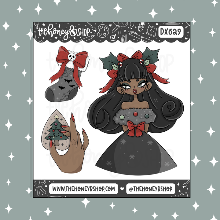 Spooky Christmas Babe Deco Doodle Sticker | Choose your Skin Tone!