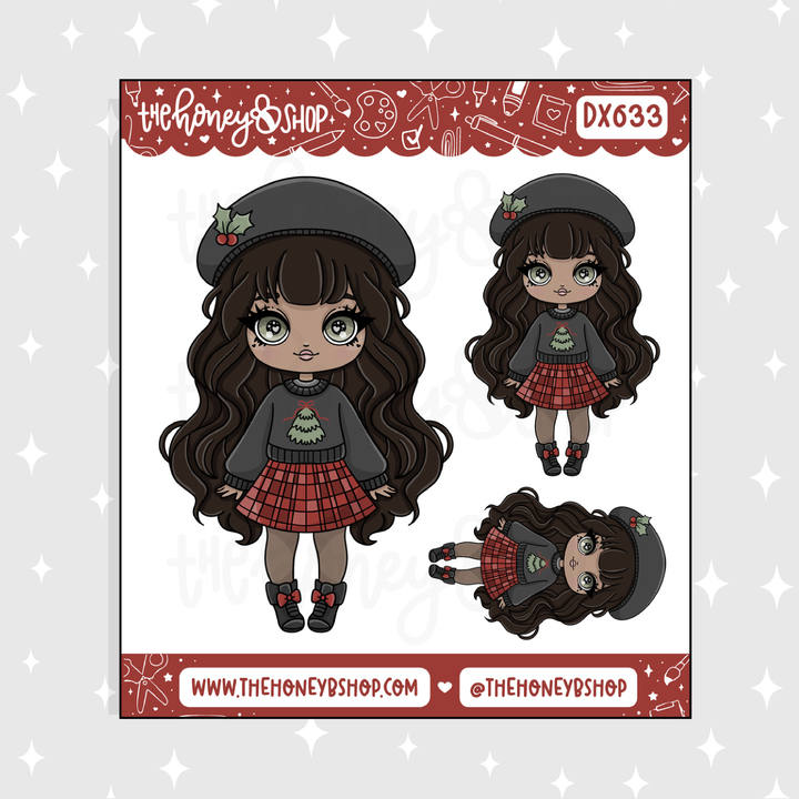 Chibi Christmas Babe Deco Doodle Sticker | Choose your Skin Tone!