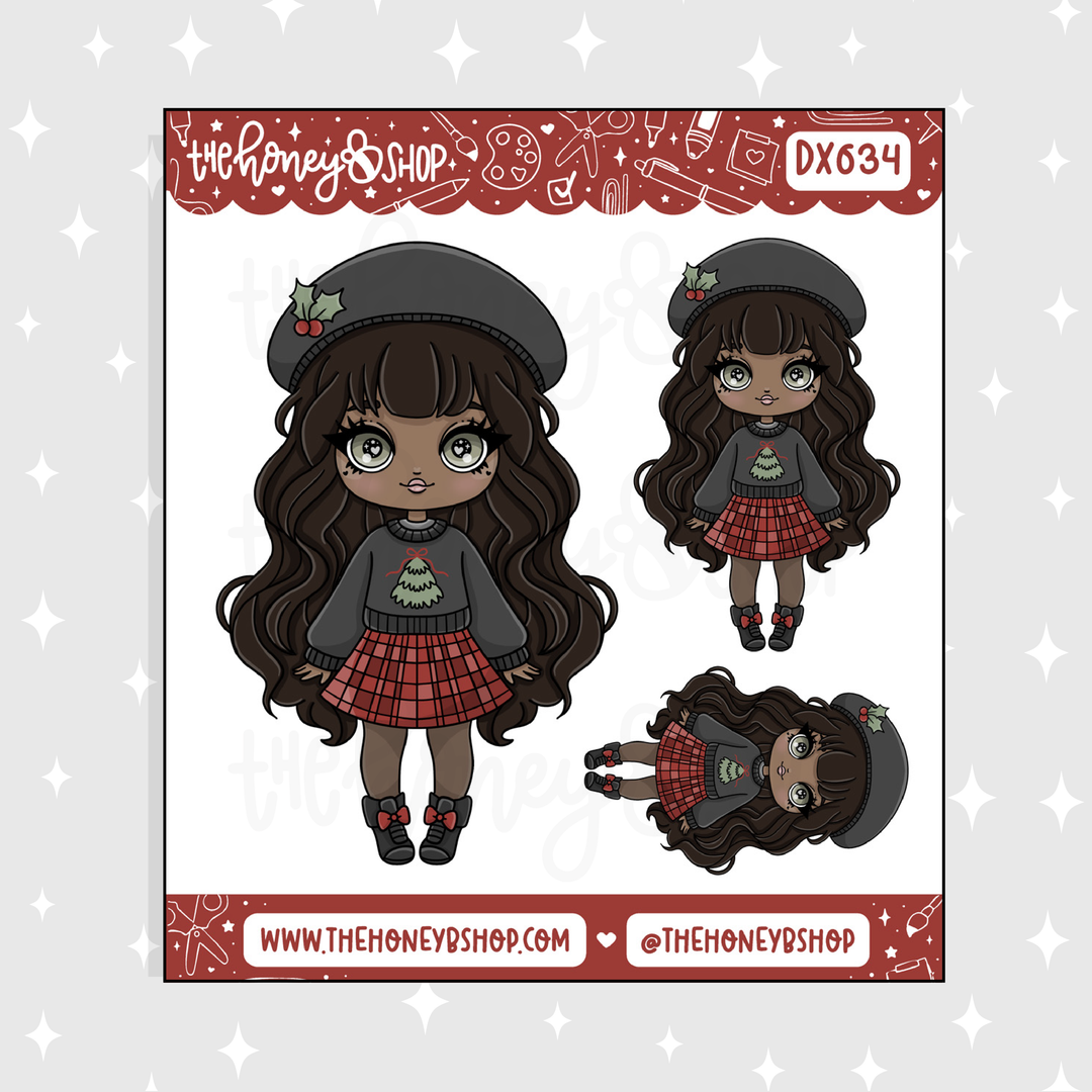 Chibi Christmas Babe Deco Doodle Sticker | Choose your Skin Tone!